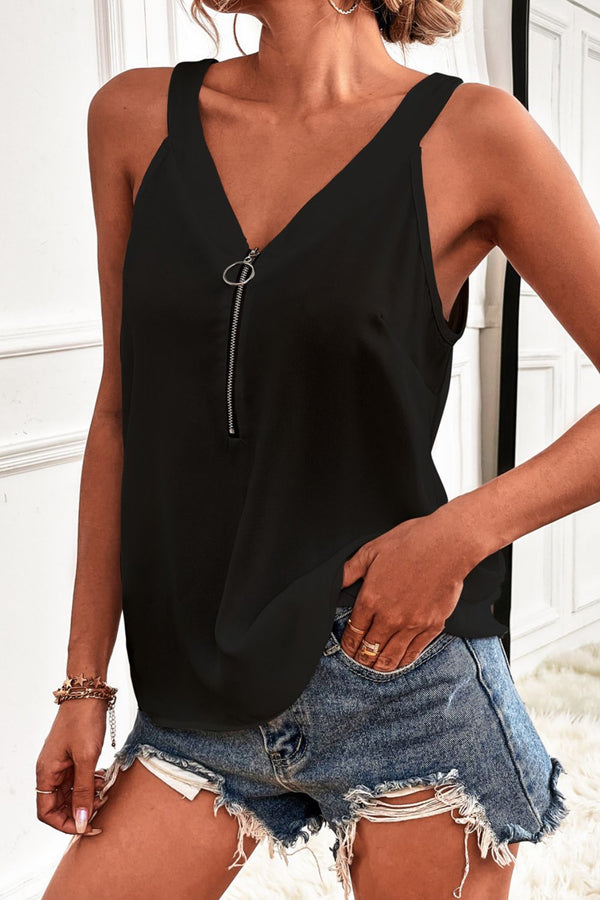 Half-Zip Scoop Neck Tank-Teresa's Fashionista LLC