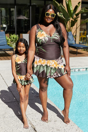 Marina West Swim Full Size Clear Waters Swim Dress in Aloha Brown-Teresa's Fashionista LLC