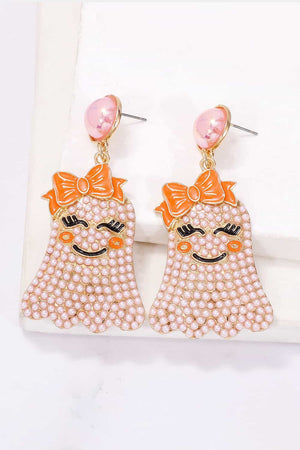 Smiling Ghost Shape Synthetic Pearl Earrings-Teresa's Fashionista LLC