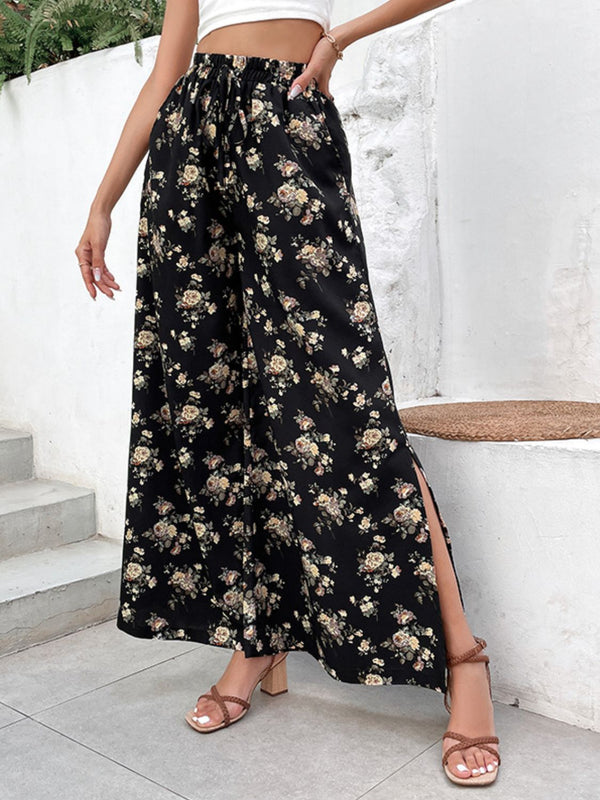 Floral Side Slit Wide Leg Pants-Teresa's Fashionista LLC