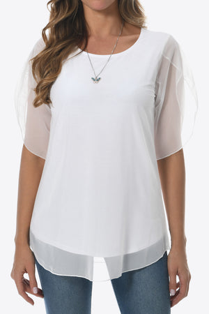 Round Neck Curved Hem Blouse-Teresa's Fashionista LLC