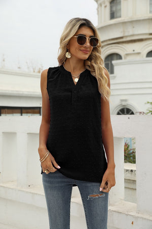 Swiss Dot Notched Neck Tank-Teresa's Fashionista LLC