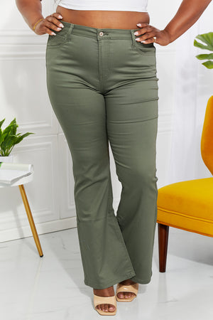 Zenana Clementine Full Size High-Rise Bootcut Jeans in Olive-Teresa's Fashionista LLC