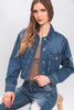 LOVE TREE Raw Hem Button Up Cropped Denim Jacket-Teresa's Fashionista LLC