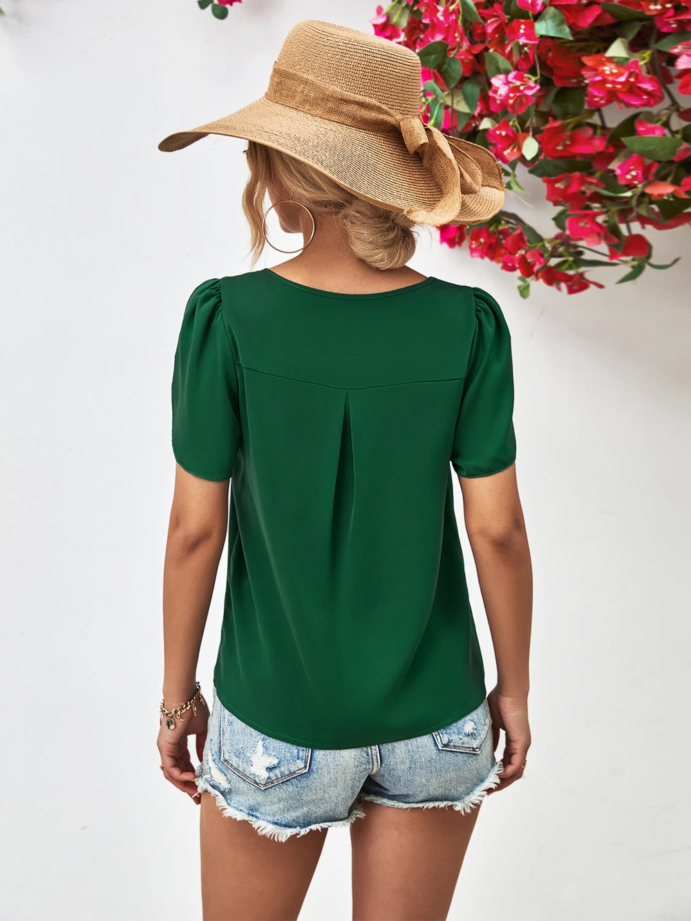 Cutout Round Neck Petal Sleeve Blouse-Teresa's Fashionista LLC