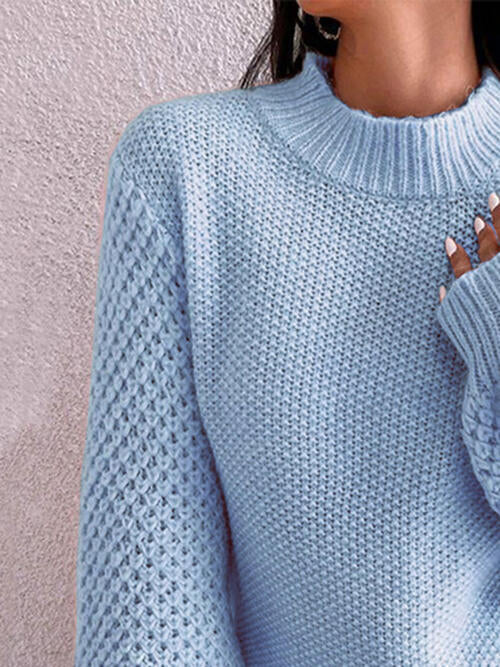 Openwork Mock Neck Long Sleeve Sweater-Teresa's Fashionista LLC
