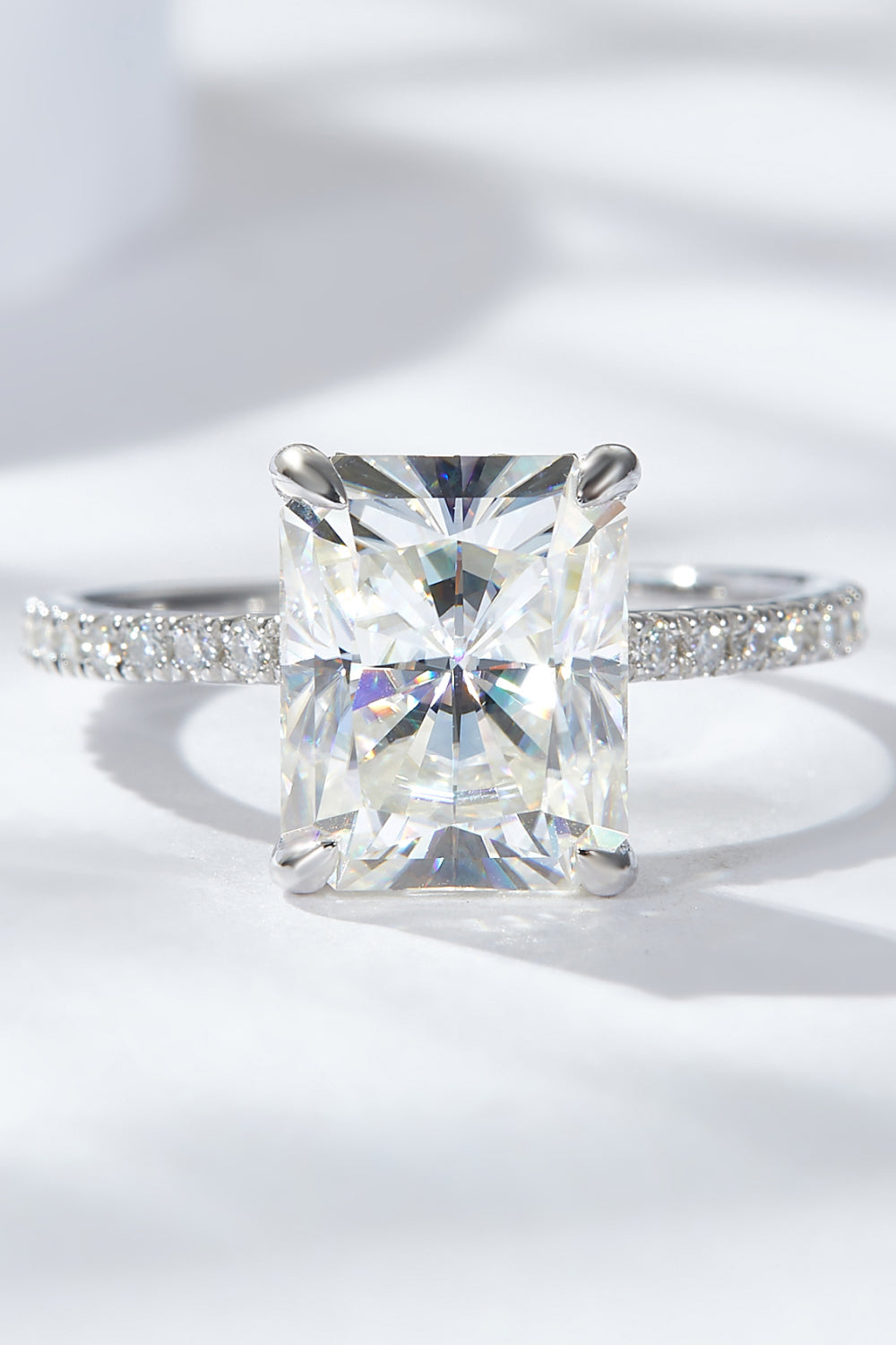 4 Carat Moissanite 4-Prong Side Stone Ring-Teresa's Fashionista LLC