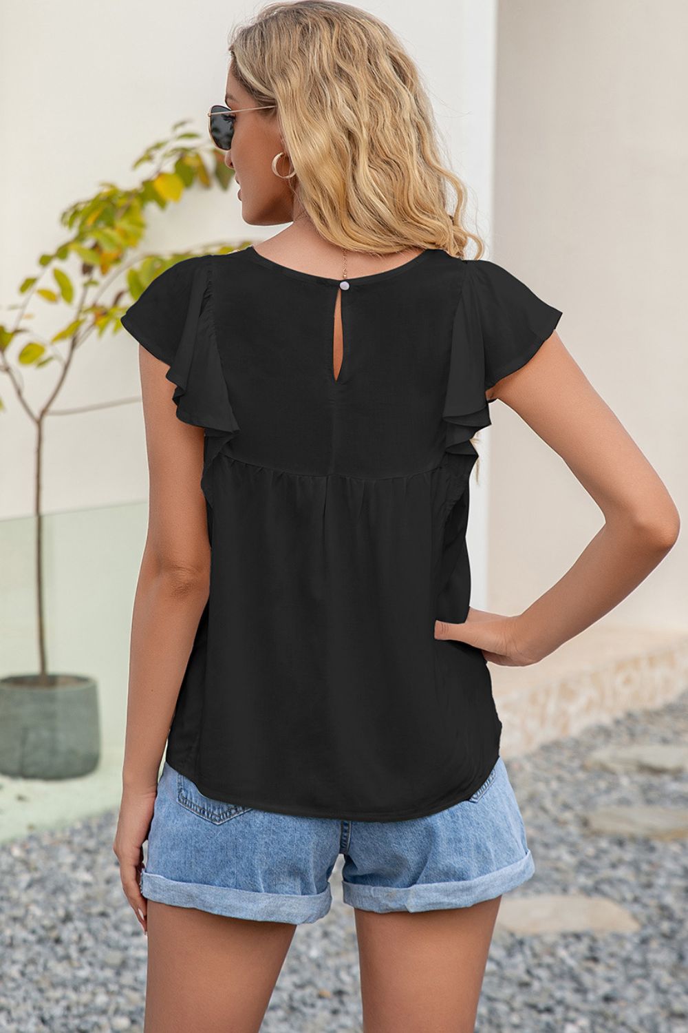 Contrast Print Butterfly Sleeve Top-Teresa's Fashionista LLC