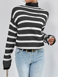 Striped Turtleneck Long Sleeve Sweater-Teresa's Fashionista LLC