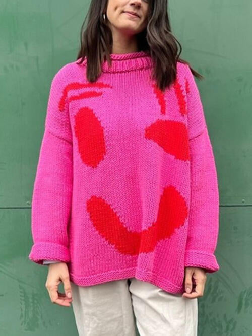 Contrast Drop Shoulder Long Sleeve Sweater-Teresa's Fashionista LLC