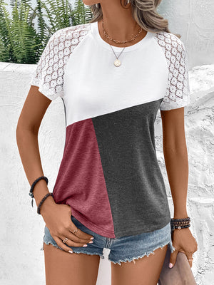 Color Block Raglan Sleeve Round Neck Tee-Teresa's Fashionista LLC