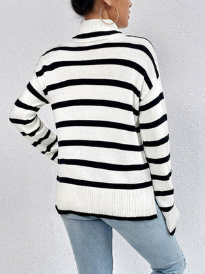 Striped Turtleneck Long Sleeve Sweater-Teresa's Fashionista LLC
