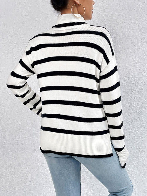 Striped Turtleneck Long Sleeve Sweater-Teresa's Fashionista LLC