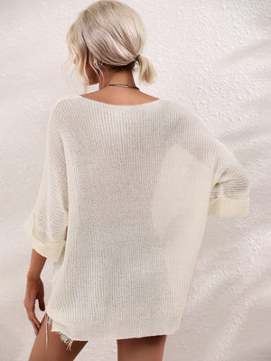 Boat Neck Cuffed Sleeve Slit Tunic Knit Top-Teresa's Fashionista LLC