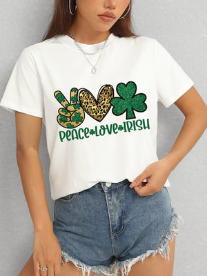 PEACE LOVE IRISH Round Neck Short Sleeve T-Shirt-Teresa's Fashionista LLC