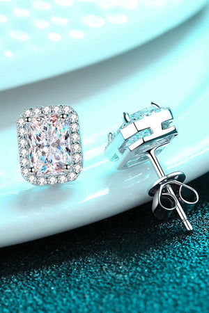 1 Carat Moissanite Rhodium-Plated Square Stud Earrings-Teresa's Fashionista LLC