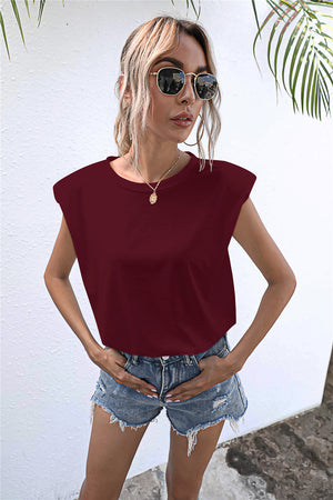 Round Neck Cap Sleeve Tee-Teresa's Fashionista LLC