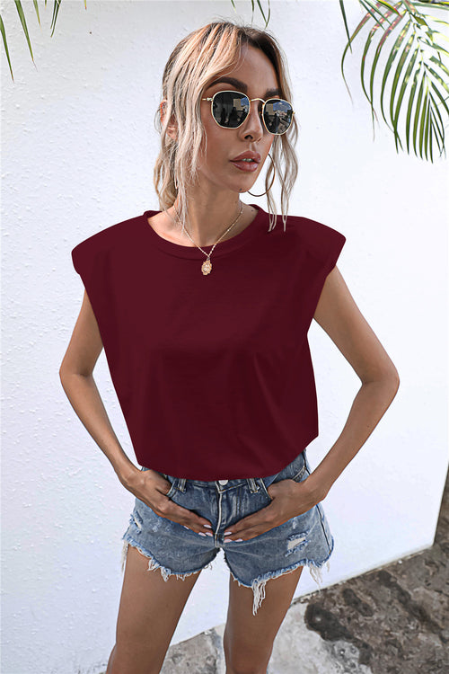 Round Neck Cap Sleeve Tee-Teresa's Fashionista LLC