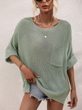 Boat Neck Cuffed Sleeve Slit Tunic Knit Top-Teresa's Fashionista LLC