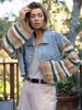 Distressed Striped Long Sleeve Denim Jacket-Teresa's Fashionista LLC