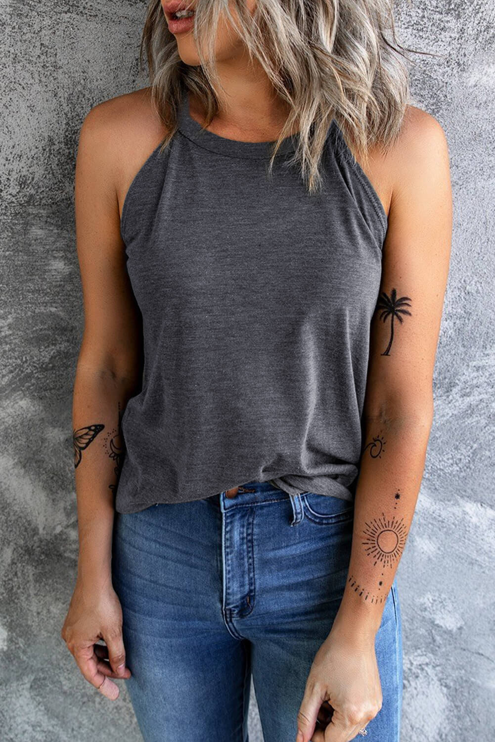Curved Hem Grecian Tank Top-Teresa&#39;s Fashionista LLC