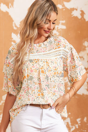 Floral Round Neck Short Sleeve Blouse-Teresa's Fashionista LLC