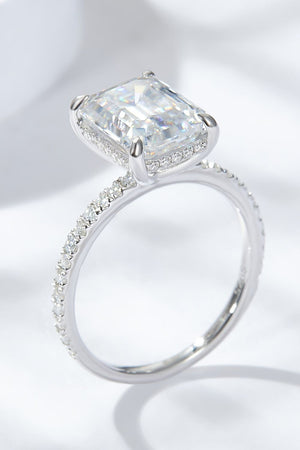 Emerald Cut 4 Carat Moissanite Side Stone Ring-Teresa's Fashionista LLC