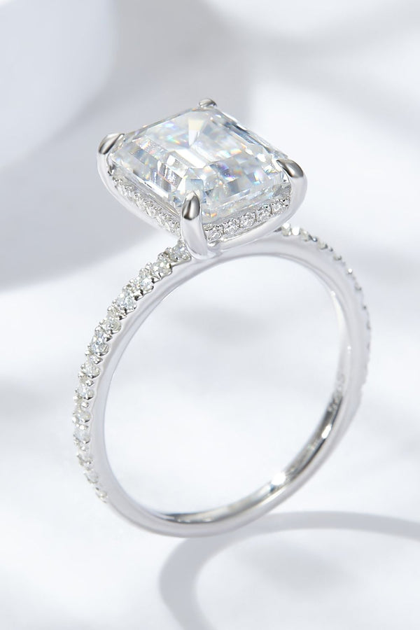 Emerald Cut 4 Carat Moissanite Side Stone Ring-Teresa's Fashionista LLC