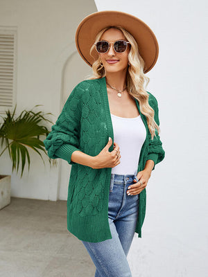 Openwork Open Front Lantern Sleeve Cardigan-Teresa's Fashionista LLC