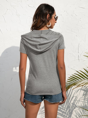 Half-Zip Short Sleeve Hooded Top-Teresa's Fashionista LLC