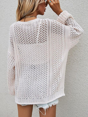 Openwork Button Front Cardigan-Teresa's Fashionista LLC