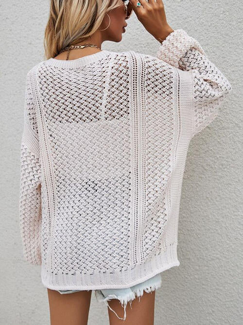 Openwork Button Front Cardigan-Teresa's Fashionista LLC