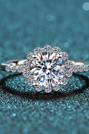1 Carat Moissanite Rhodium-Plated Halo Ring-Teresa's Fashionista LLC