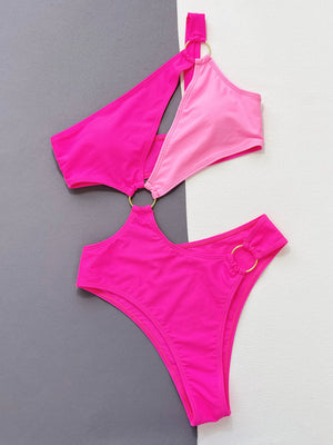 One-Shoulder Cutout Ring Detail One-Piece Swimsuit-Teresa's Fashionista LLC