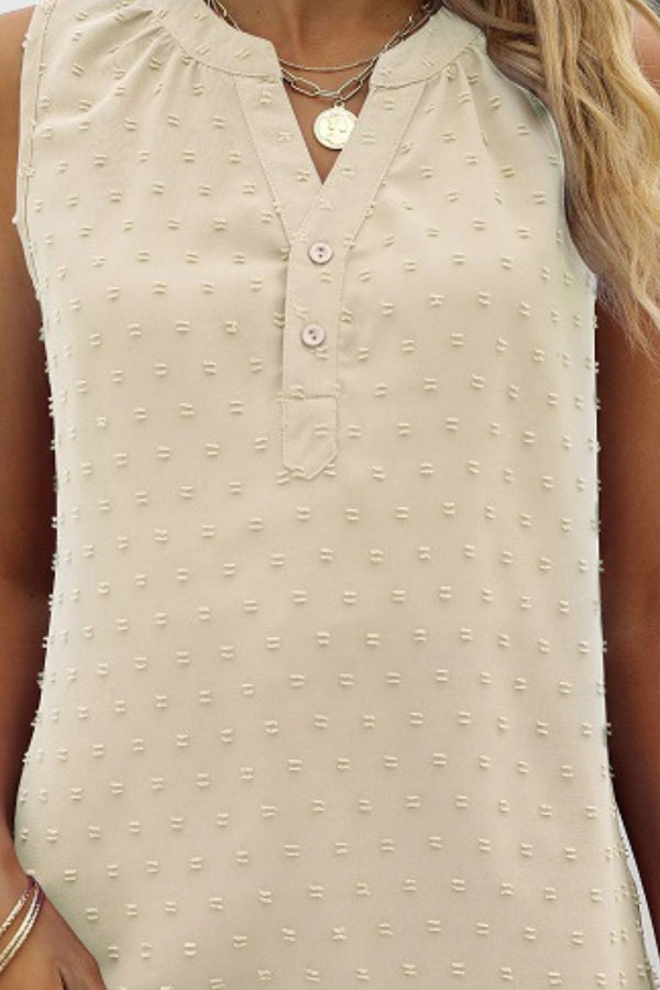 Swiss Dot Notched Neck Tank-Teresa's Fashionista LLC