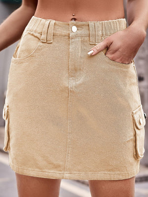 Denim Mini Skirt with Pockets-Teresa's Fashionista LLC