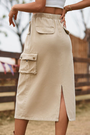 Drawstring Waist Slit Denim Skirt-Teresa's Fashionista LLC