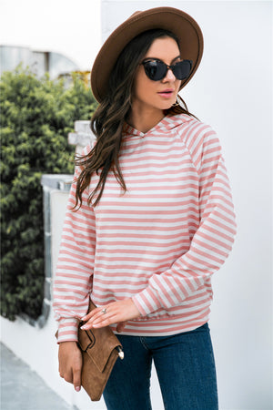 Horizontal Stripe Raglan Sleeve Hoodie-Teresa's Fashionista LLC