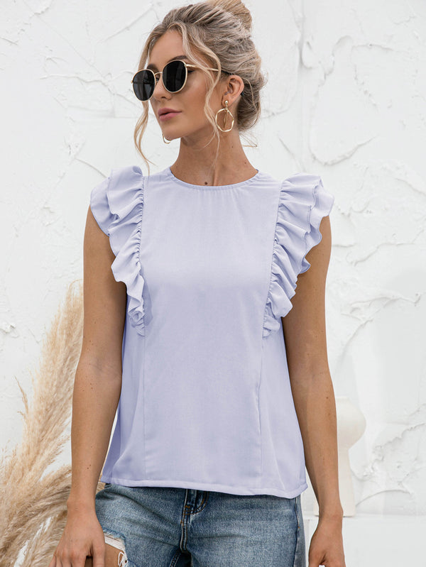 Round Neck Tied Open Back Flutter Sleeve Top-Teresa's Fashionista LLC