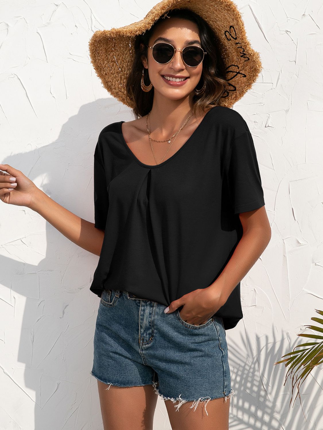 Lace Trim Short Sleeve Top-Teresa&#39;s Fashionista LLC