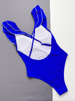 Ruffled Crisscross Backless One-Piece Swimsuit-Teresa's Fashionista LLC