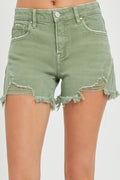 RISEN Mid Waist Frayed Hem Denim Shorts-Teresa's Fashionista LLC