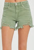 RISEN Mid Waist Frayed Hem Denim Shorts-Teresa's Fashionista LLC
