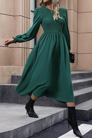 Smocked Long Sleeve Midi Dress-Teresa's Fashionista LLC