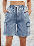 Drawstring Denim Shorts with Pockets-Teresa's Fashionista LLC