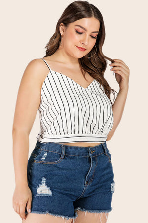 Plus Size Striped Tie-Back Cropped Cami-Teresa's Fashionista LLC