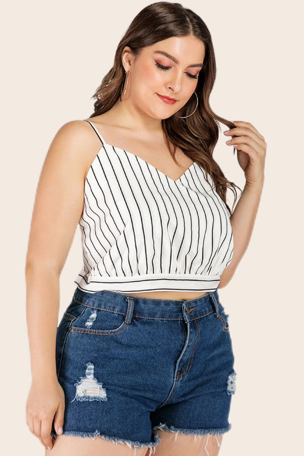 Plus Size Striped Tie-Back Cropped Cami-Teresa's Fashionista LLC