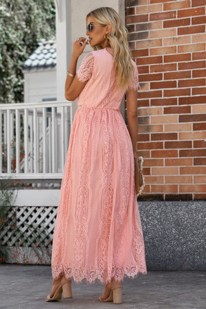 Scalloped Trim Lace Plunge Dress-Teresa's Fashionista LLC