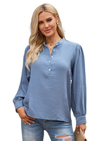 Half Button Puff Sleeve Blouse-Teresa's Fashionista LLC