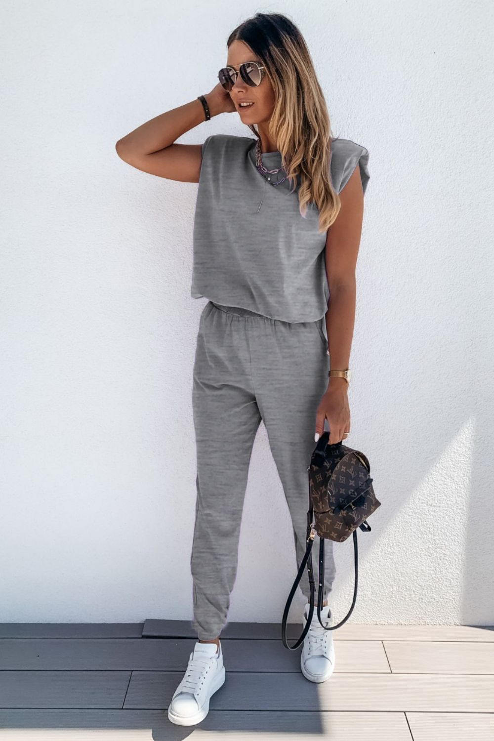 Padded Shoulder Top and Joggers Lounge Set-Teresa's Fashionista LLC